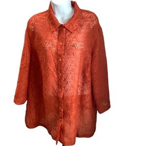 Allison Daley II Women's Coral Orange See Through‎ Button Down LongSleeve 22
